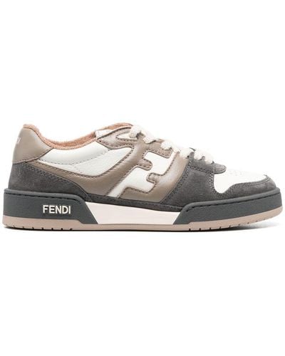 Fendi Match Paneled Suede Low-Top Sneakers - White