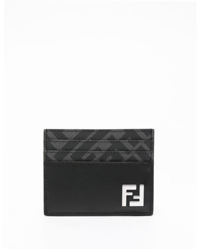 Fendi Ff Logo-Plaque Leather Cardholder - Black