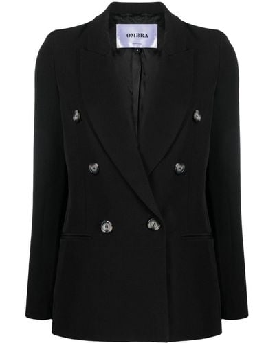 OMBRA MILANO Double-Breasted Notched-Lapels Blazer - Black