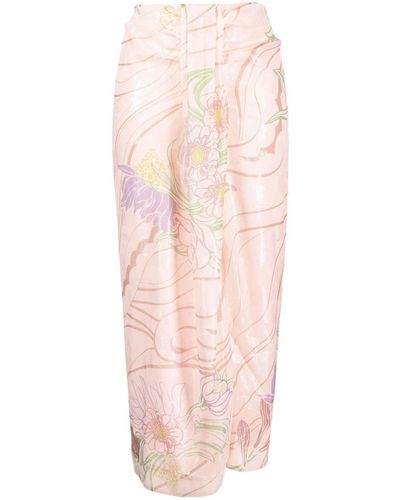 Sabina Musayev Abstract-print Midi Straight Skirt - Pink