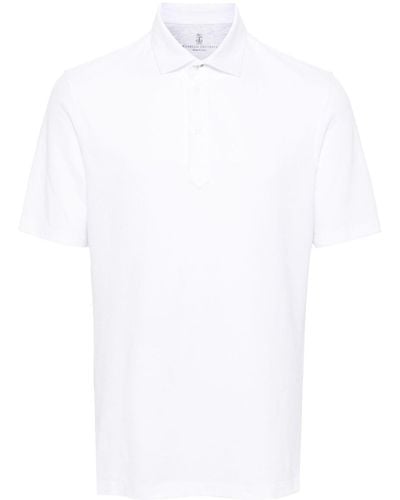 Brunello Cucinelli Piqué-Weave Cotton Polo Shirt - White
