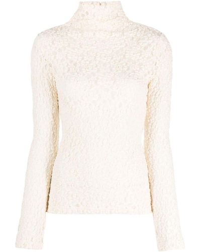 Chloé Floral-Lace Roll-Neck Top - White