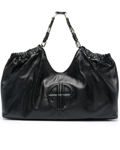 Anine Bing Logo-Embossed Leather Tote Bag - Black