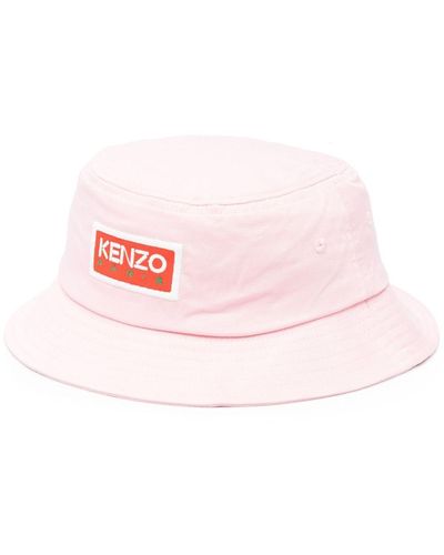 KENZO Logo-Patch Cotton Bucket Hat - Pink