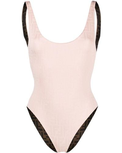 Fendi Jacquard-logo Low-back One-piece - Pink
