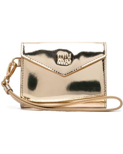 Miu Miu Logo-Embossed Patent Leather Purse - Natural