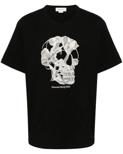 Alexander McQueen Skull Embroidery T-Shirt - Black
