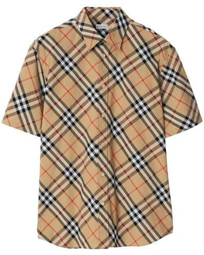 Burberry Checked Cotton Shirt - Natural