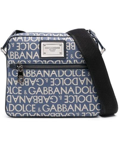 Dolce & Gabbana Logo-Jacquard Messenger Bag - Blue