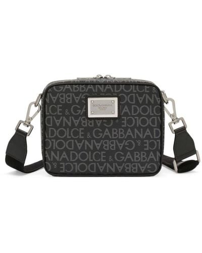 Dolce & Gabbana Logo-Plaque Monogram-Pattern Shoulder Bag - Black