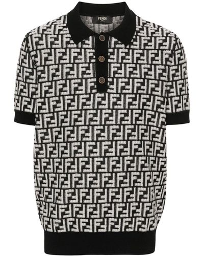 Fendi Ff-Motif Knitted Polo Shirt - Black