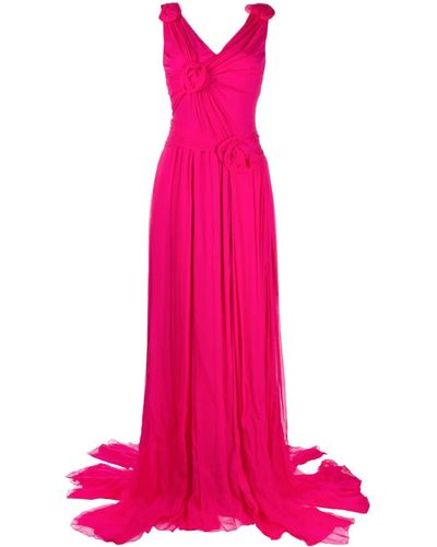 Ermanno Scervino Floral-appliqué Pleated Gown - Pink