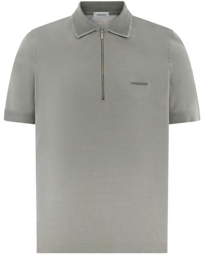 Ferragamo Embroidered-Logo Polo Shirt - Grey