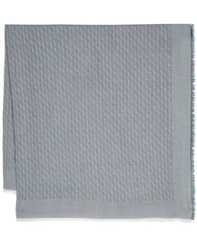 Fendi Ff-Jacquard Fringed Scarf - Grey