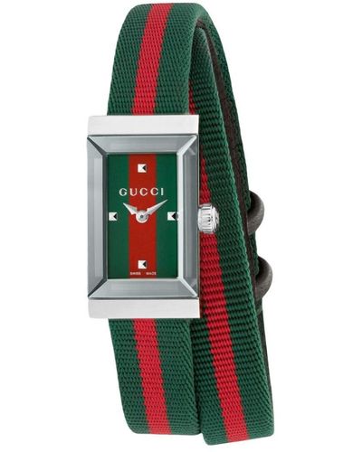 Gucci Ya147503 G-frame Fabric Strap Stainless Steel Quartz Watch - Green