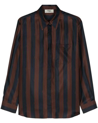 Fendi Pequin-Stripe Silk Shirt - Black