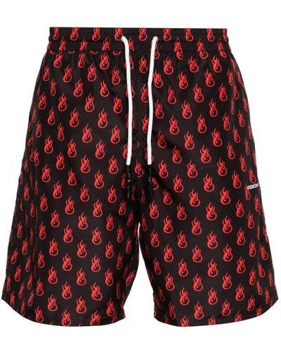 Vision Of Super Flame-Print Swim Shorts - Red