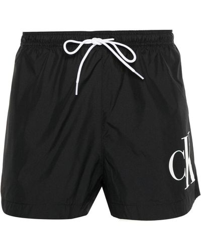 Calvin Klein Logo-Print Swim Shorts - Black