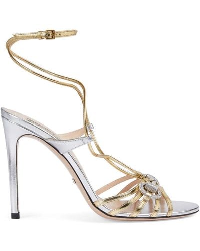 Gucci 110Mm Horsebit Leather Sandals - Metallic