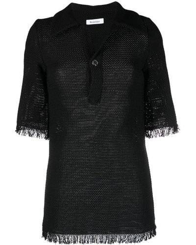 Rodebjer Crochet-Knit Polo Shirt - Black