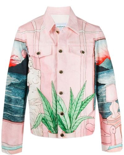 Casablancabrand Chambre Hand-painted Denim Jacket - Pink