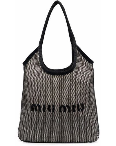 Miu Miu Logo-print Raffia Tote Bag - Black