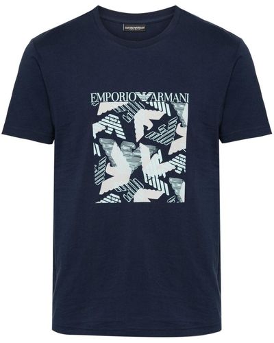 Emporio Armani Logo-Print Cotton T-Shirt - Blue