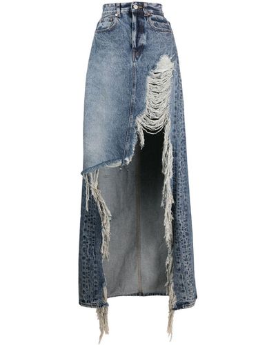 Vetements Distressed Denim Maxi Skirt - Blue
