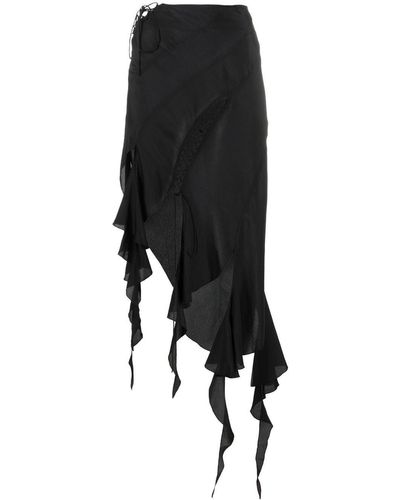 KNWLS Asymmetrical Draped Midi Skirt - Black