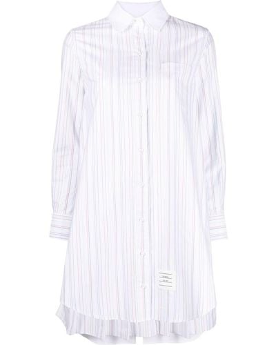 Thom Browne Striped Pleat-Detail Shirtdress - White