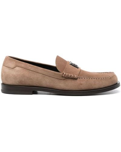 Dolce & Gabbana Logo-Plaque Suede Loafers - Brown