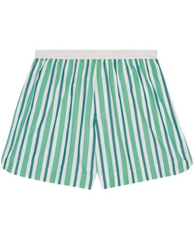 Ganni Striped Cotton Mini Shorts - Green