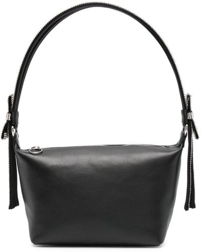 Kara Crystal-Strap Leather Tote Bag - Black
