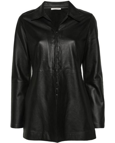 By Malene Birger Side-Slits Leather Shirt - Black
