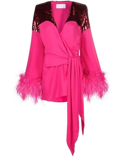 Nervi Sequinned-Panel Wrap Dress - Pink