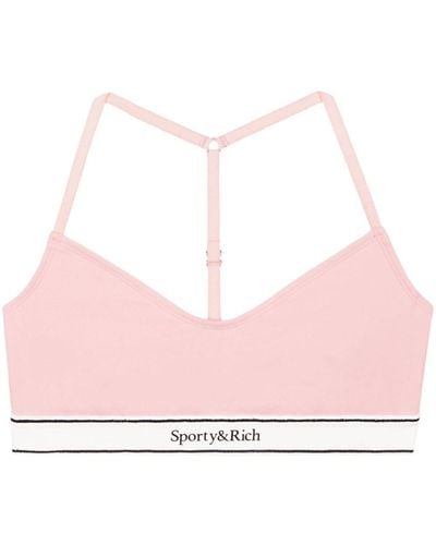 Sporty & Rich Serif Logo Racerback Sports Bra - Pink
