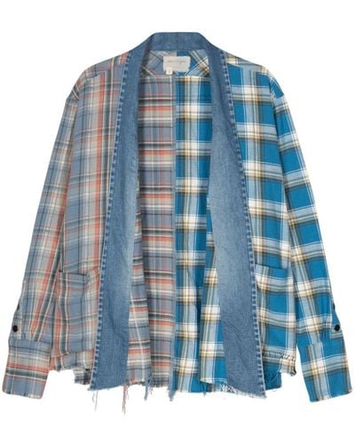 Greg Lauren Gl1 Mixed Plaid Shirt Jacket - Blue