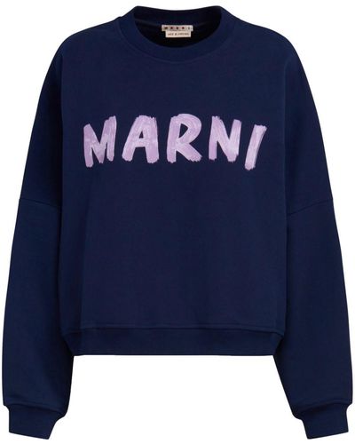 Marni Logo-Print Cotton Sweatshirt - Blue