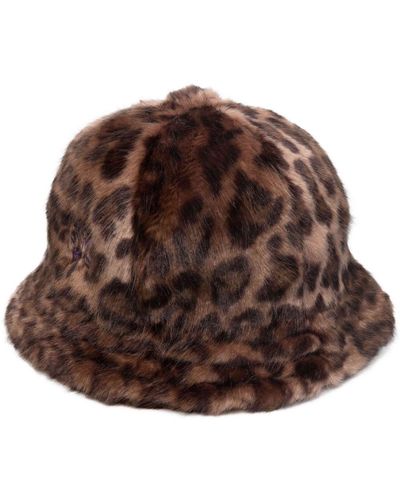 Needles Faux-Fur Leopard-Print Bucket Hat - Brown