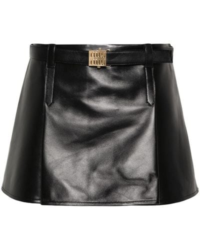 Miu Miu Pleated Leather Mini Skirt - Black