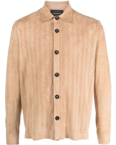 Tagliatore Spread-Collar Leather Shirt - Natural