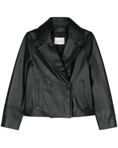 Yves Salomon Double-Breasted Leather Blazer - Black