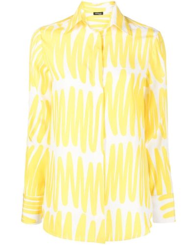 Kiton Zigzag-print Silk Shirt - Yellow