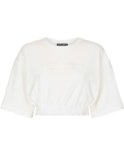 Dolce & Gabbana Elasticated-Waistband Cotton-Blend T-Shirt - White