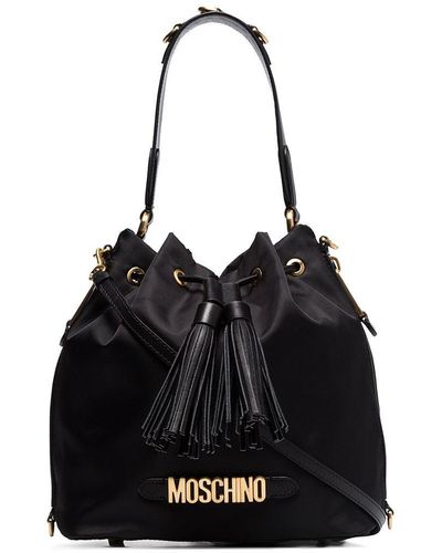 Moschino Logo Plaque Drawstring Bucket Bag - Black