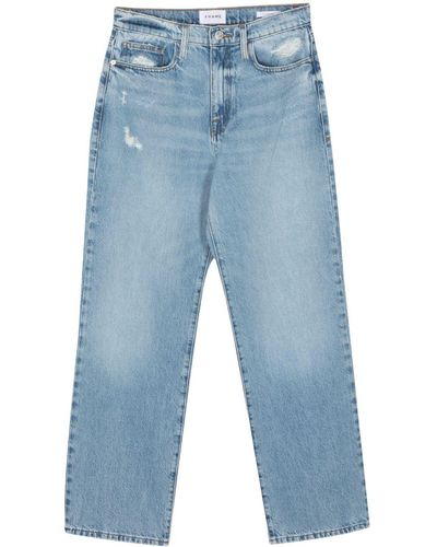 FRAME Distressed-Effect Whiskering-Detail Straight-Leg Jeans - Blue