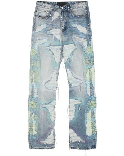 Who Decides War Distressed Straight-Leg Jeans - Blue