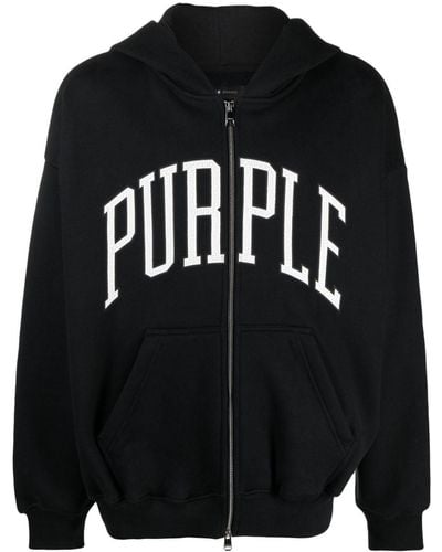 Purple Brand Logo-Print Cotton Hoodie - Black