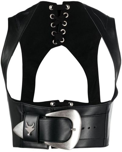 Inan Leather Buckled Top - Black