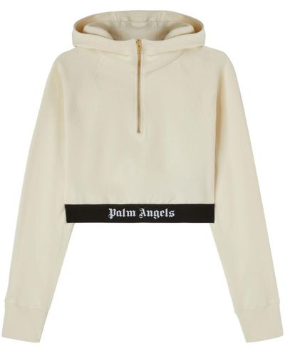 Palm Angels Logo-Tape Cropped Hoodie - White